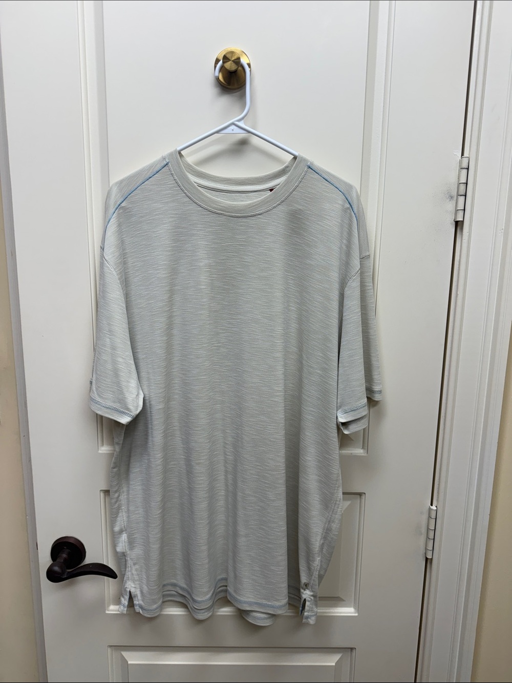 Tommy Bahama Light Gray Short Sleeve Tee with Blue Stitching